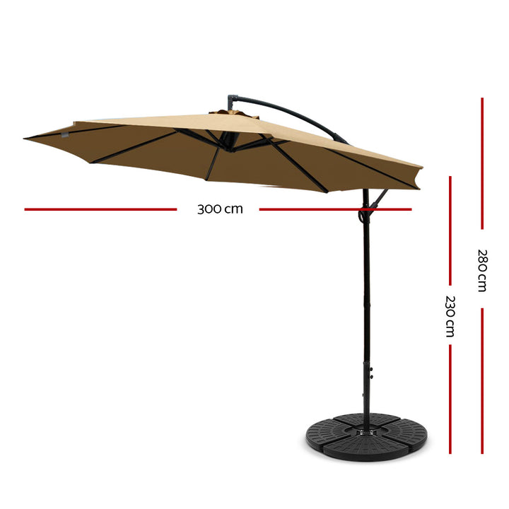 3m Cantilever Outdoor Umbrella with 48cm Round Base - Beige Homecoze