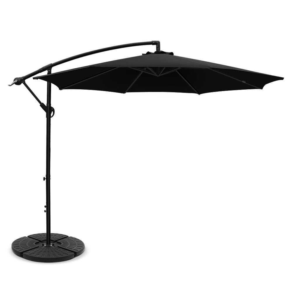 3m Cantilever Outdoor Umbrella with 48cm Round Base - Black - Homecoze