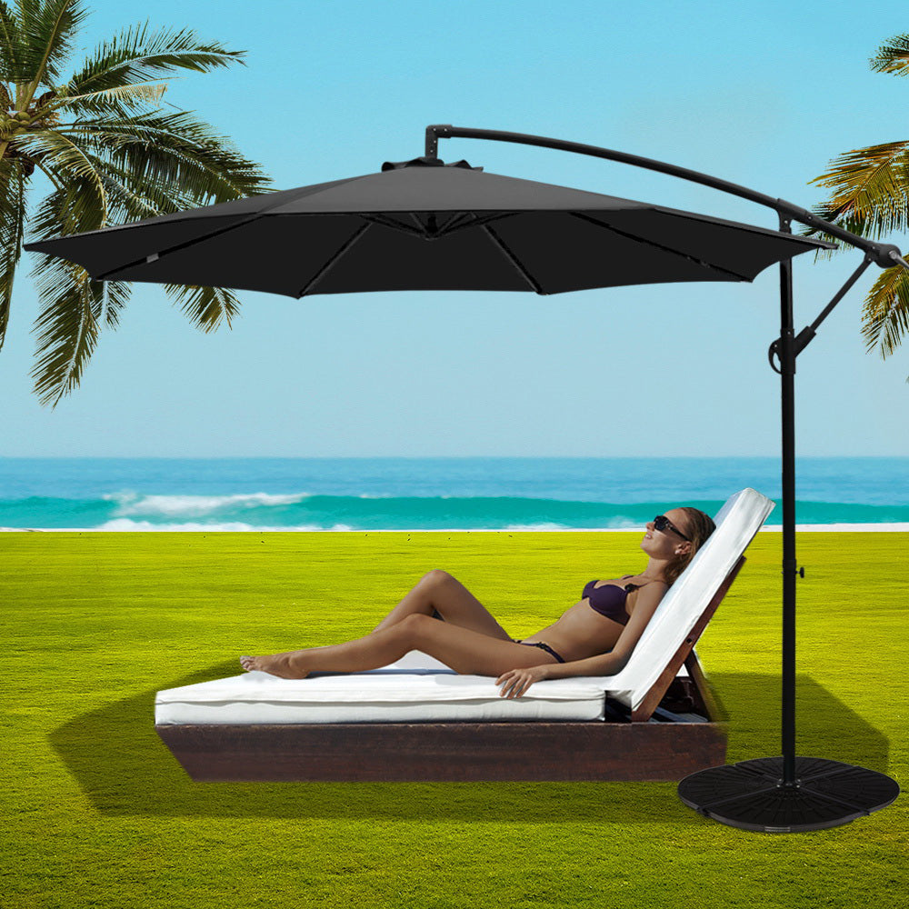 3m Cantilever Outdoor Umbrella with 48cm Round Base - Black Homecoze