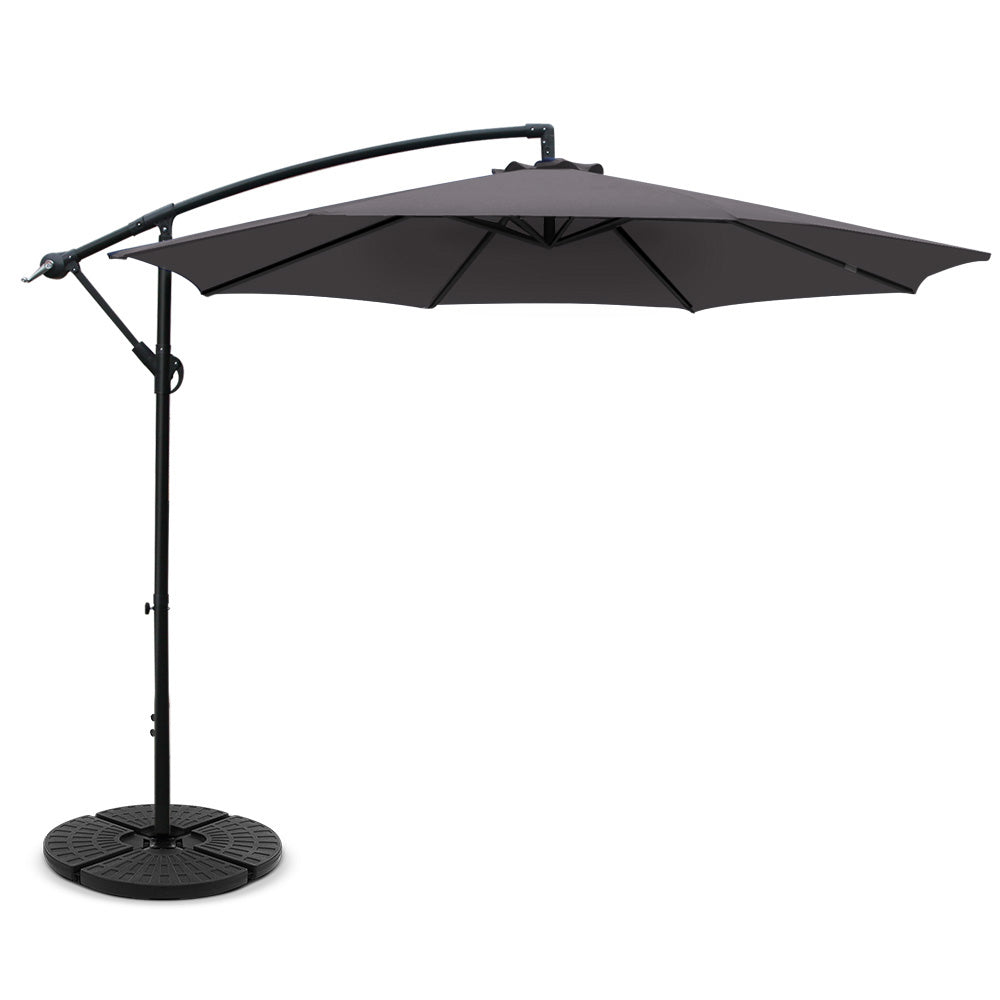 3m Cantilever Outdoor Umbrella with 48cm Round Base - Charcoal - Homecoze