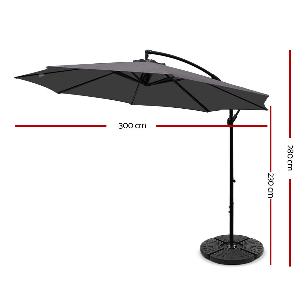 3m Cantilever Outdoor Umbrella with 48cm Round Base - Charcoal - Homecoze