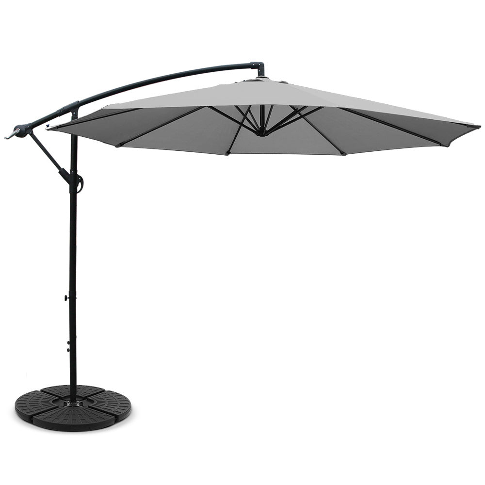 3m Cantilever Outdoor Umbrella with 48cm Round Base - Grey - Homecoze