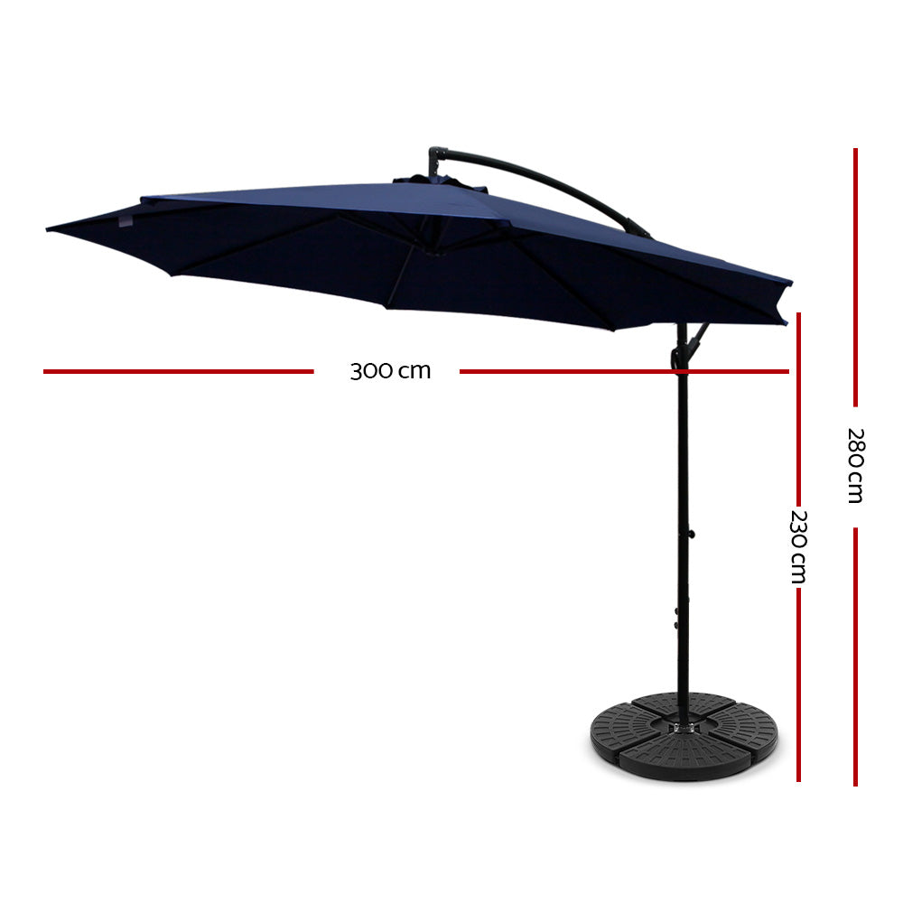 3m Cantilever Outdoor Umbrella with 48cm Round Base - Navy Homecoze