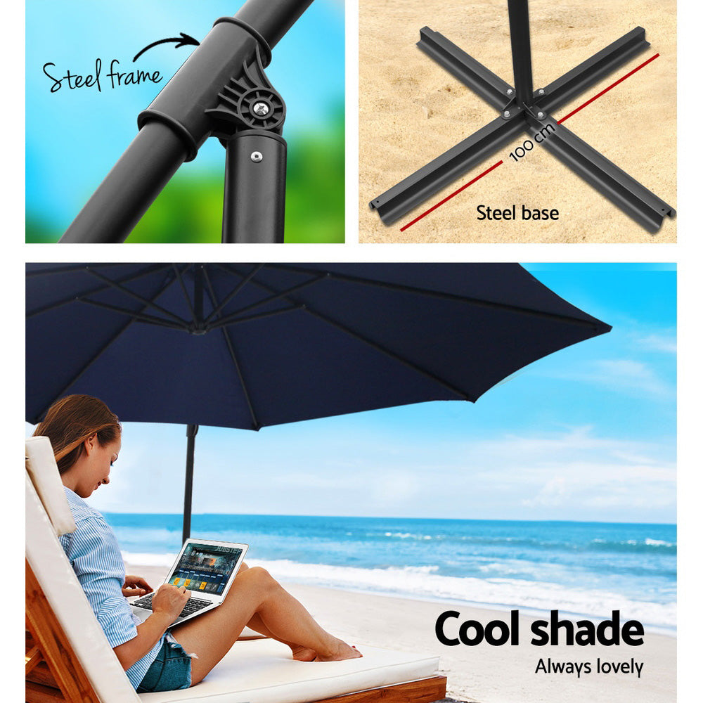 3m Cantilever Outdoor Umbrella with 48cm Round Base - Navy - Homecoze