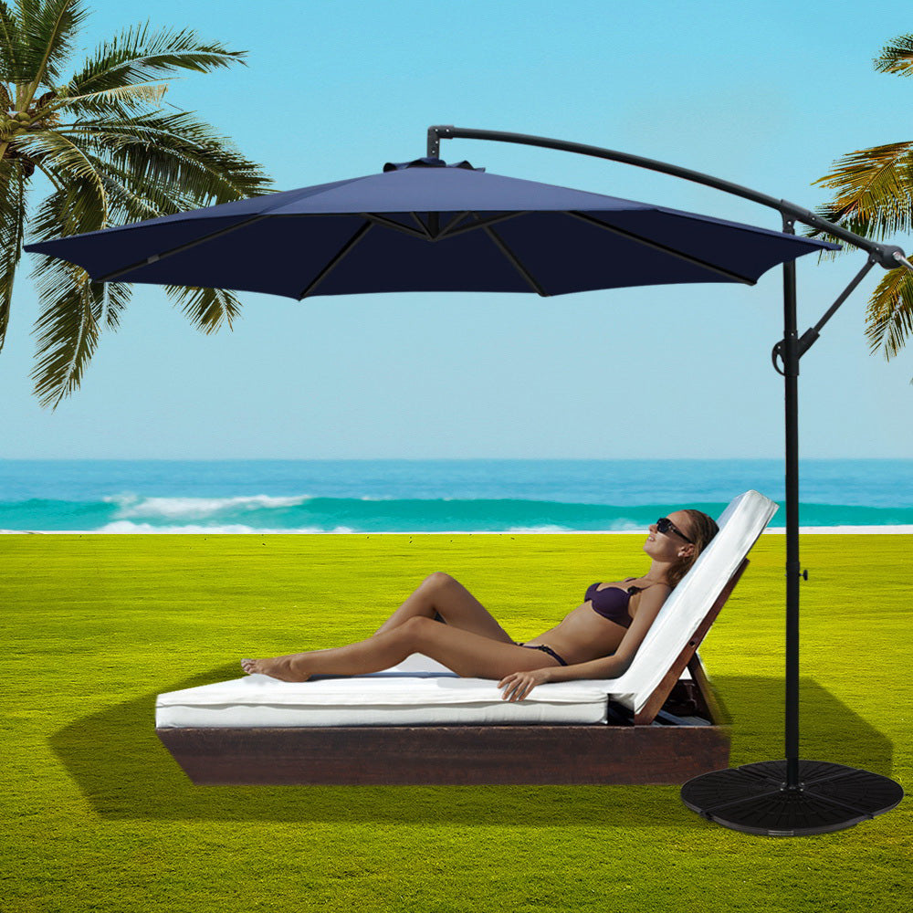 3m Cantilever Outdoor Umbrella with 48cm Round Base - Navy - Homecoze
