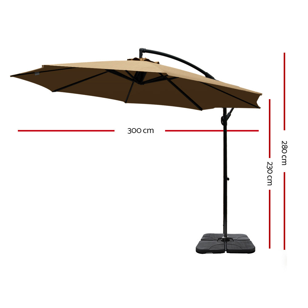 3m Cantilever Outdoor Umbrella with 50x50cm Base - Beige - Homecoze