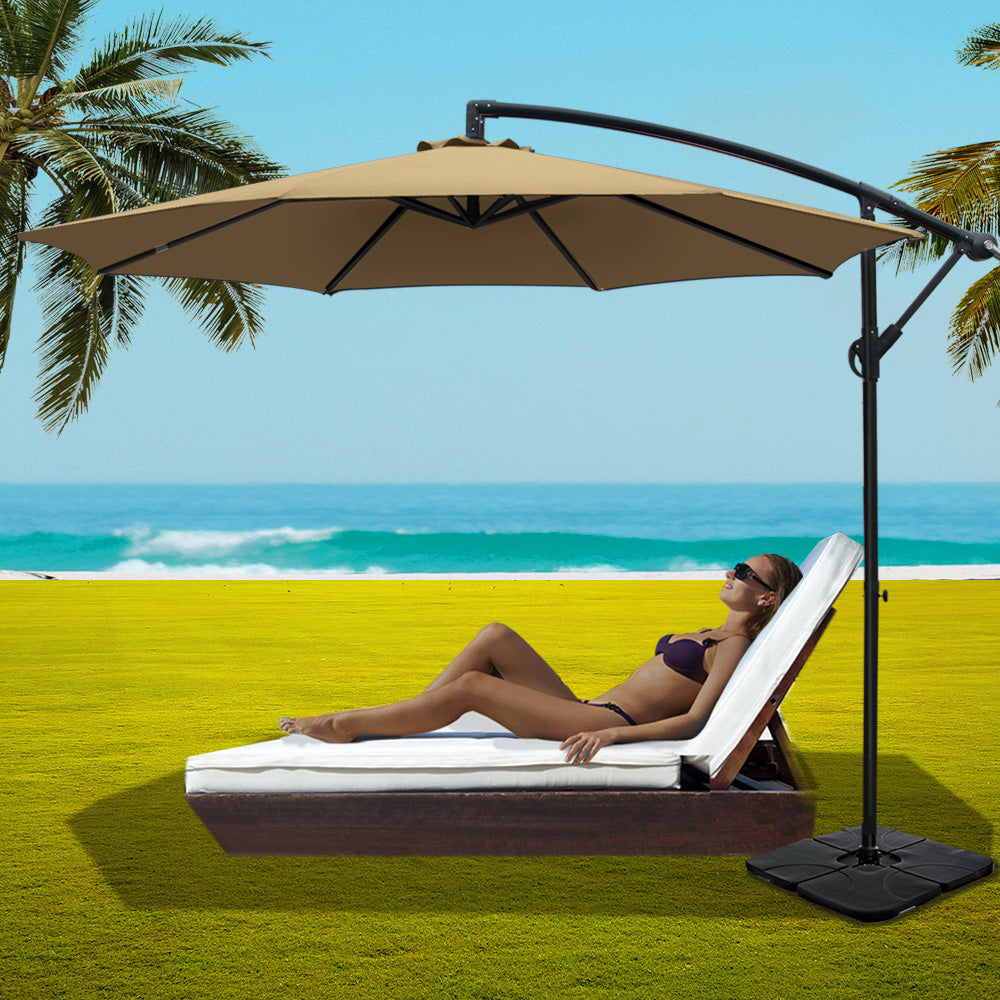 3m Cantilever Outdoor Umbrella with 50x50cm Base - Beige - Homecoze