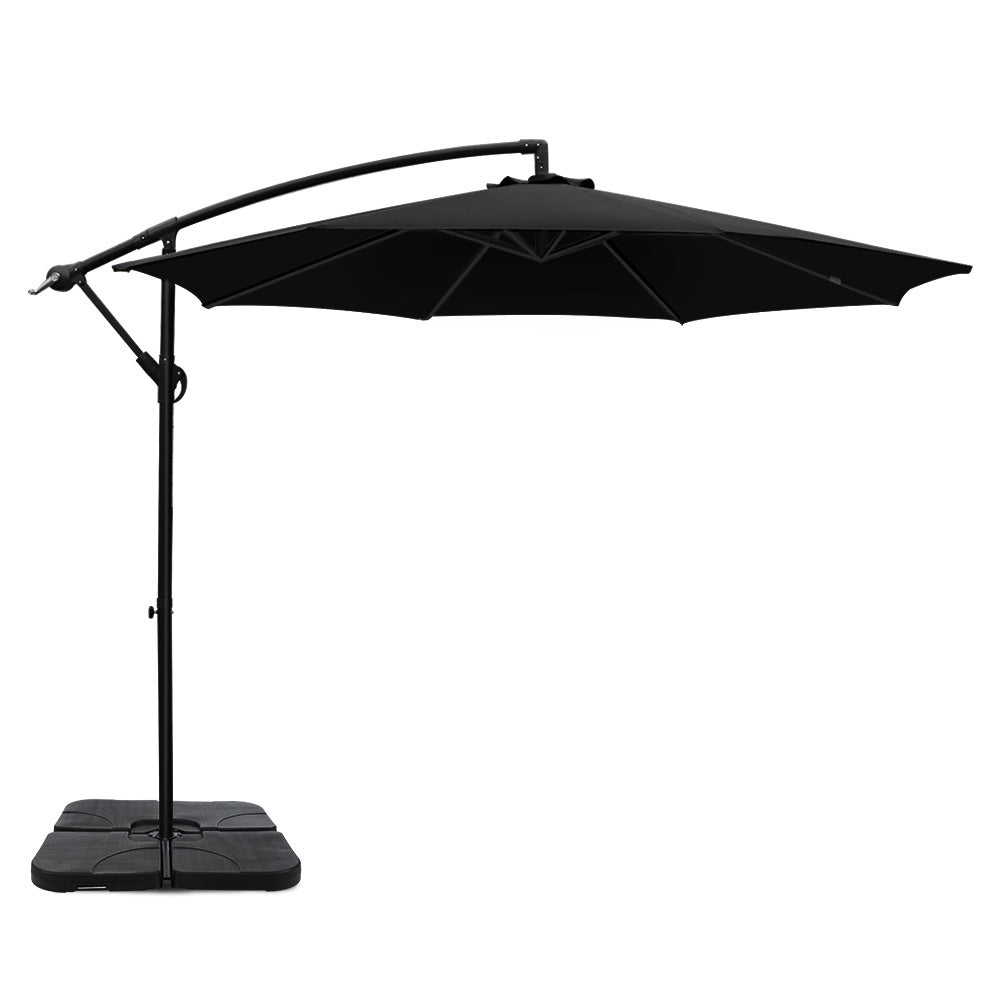 3m Cantilever Outdoor Umbrella with 50x50cm Base - Black - Homecoze