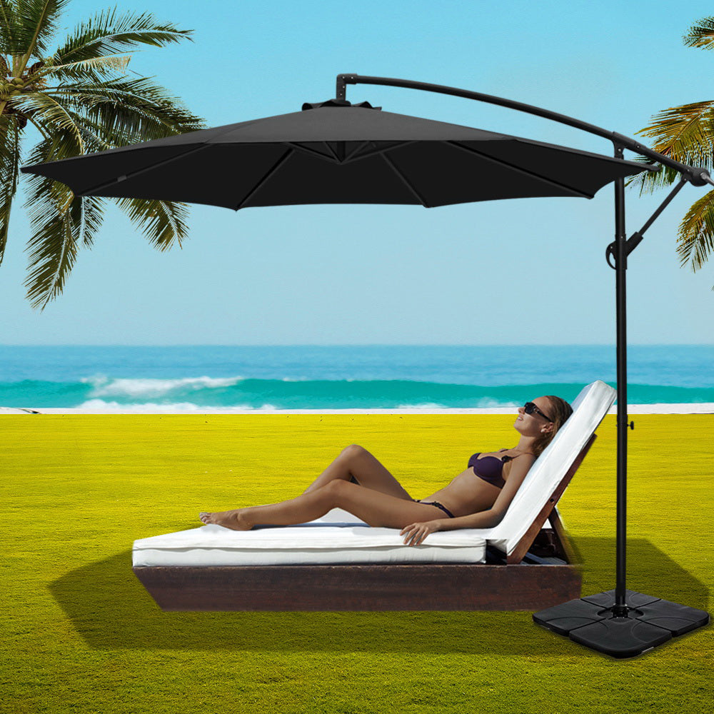 3m Cantilever Outdoor Umbrella with 50x50cm Base - Black - Homecoze