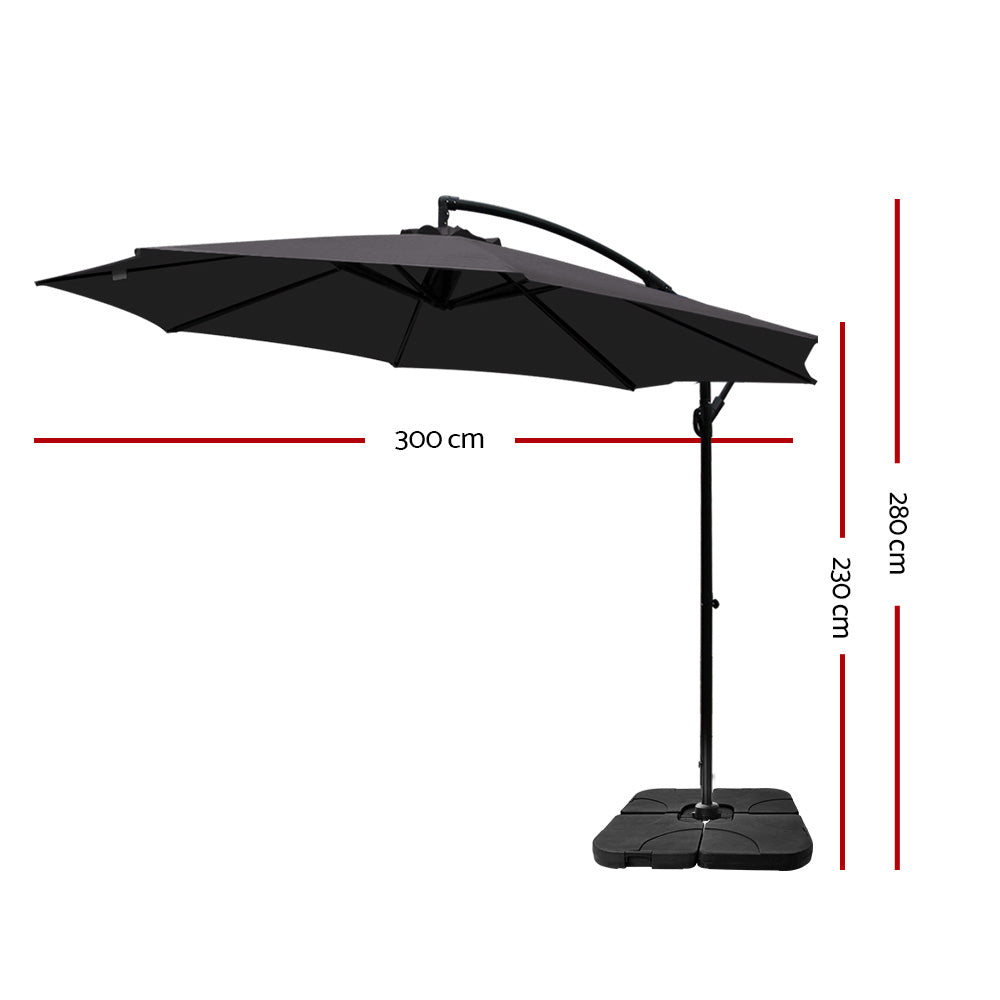 3m Cantilever Outdoor Umbrella with 50x50cm Base - Charcoal Homecoze