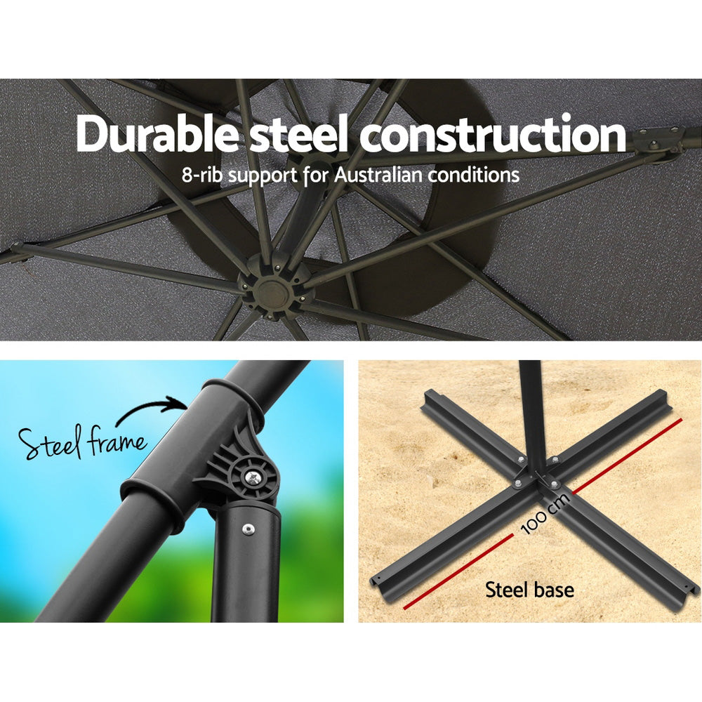 3m Cantilever Outdoor Umbrella with 50x50cm Base - Charcoal Homecoze