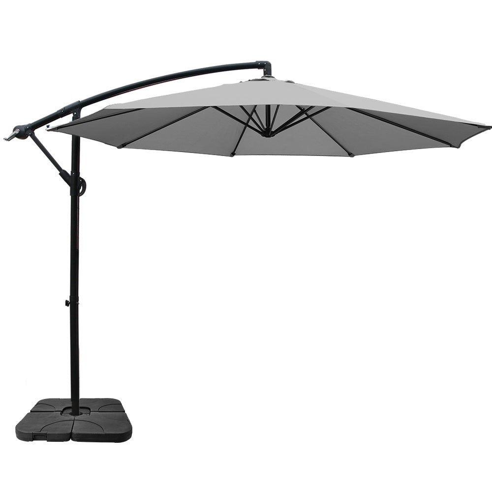 3m Cantilever Outdoor Umbrella with 50x50cm Base - Grey - Homecoze