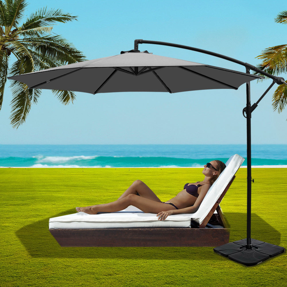 3m Cantilever Outdoor Umbrella with 50x50cm Base - Grey - Homecoze