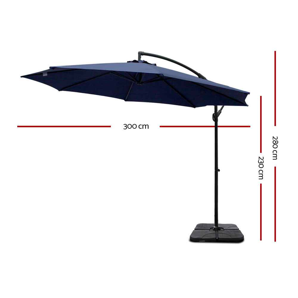 3m Cantilever Outdoor Umbrella with 50x50cm Base - Navy Homecoze