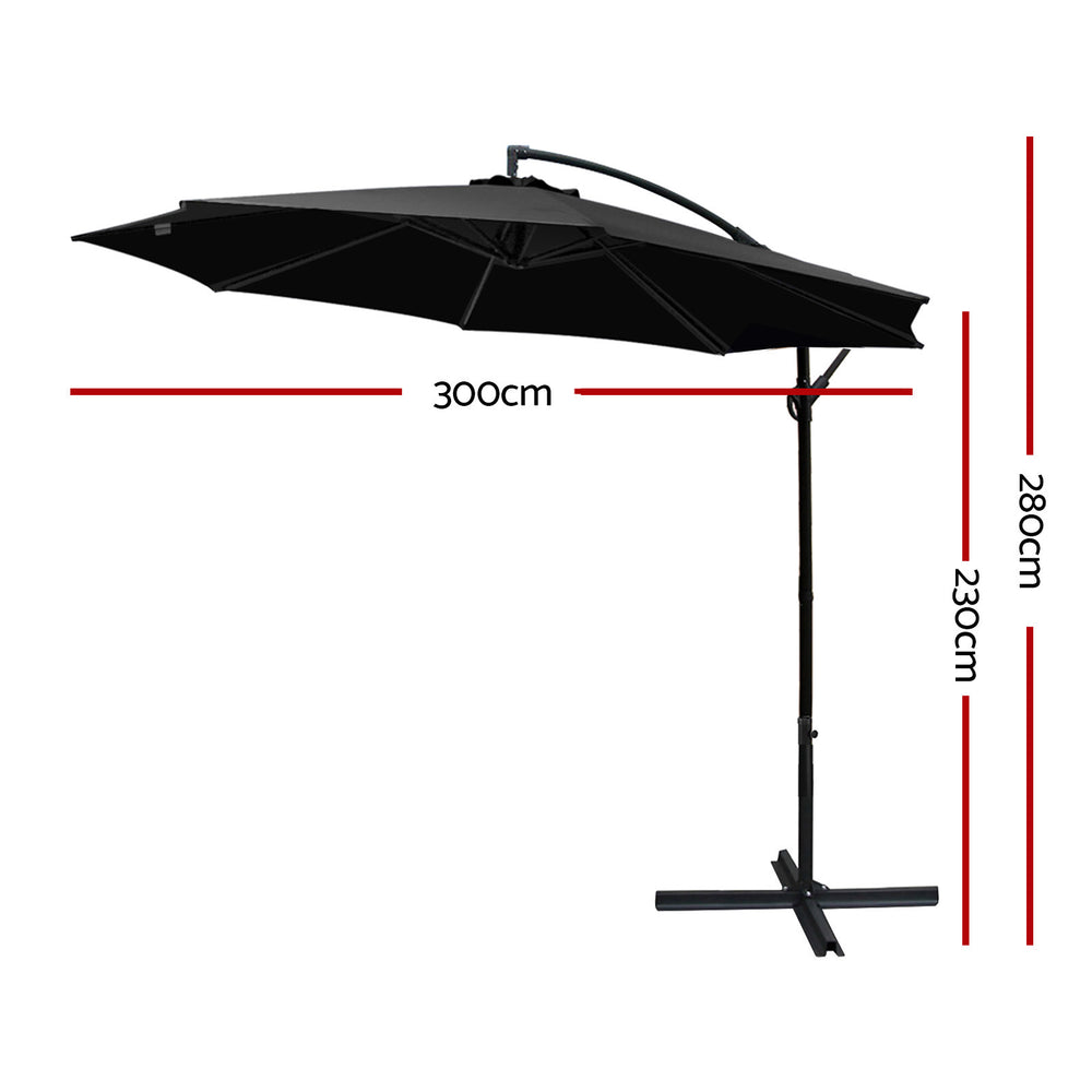 3m Cantilever Outdoor Umbrella Sunshade - Black Homecoze