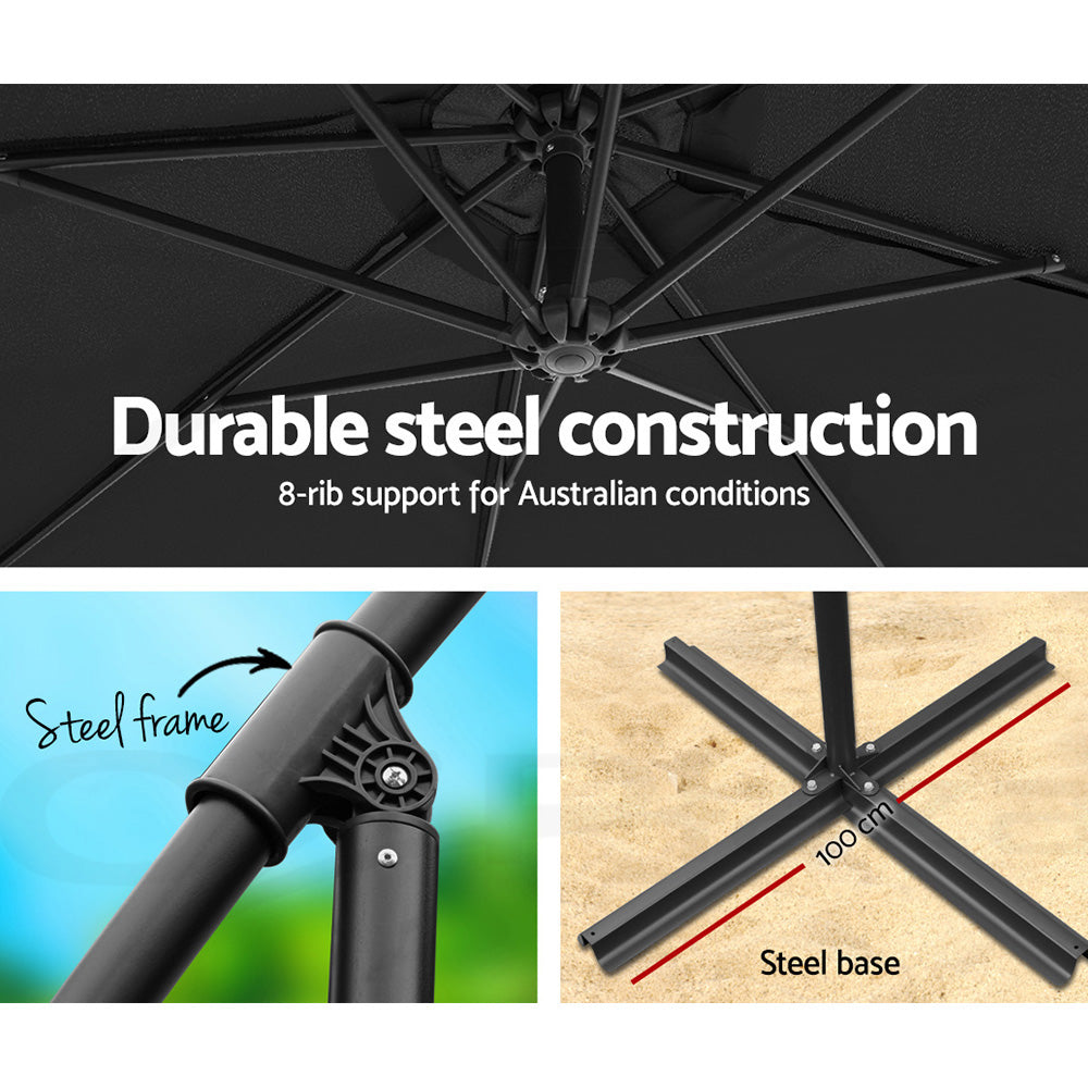 3m Cantilever Outdoor Umbrella Sunshade - Black Homecoze