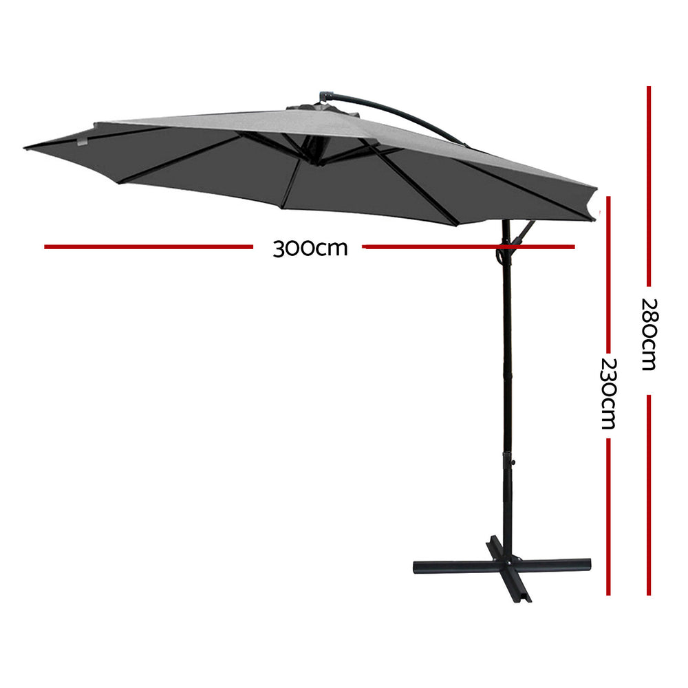 3m Cantilever Outdoor Umbrella Sunshade - Grey Homecoze