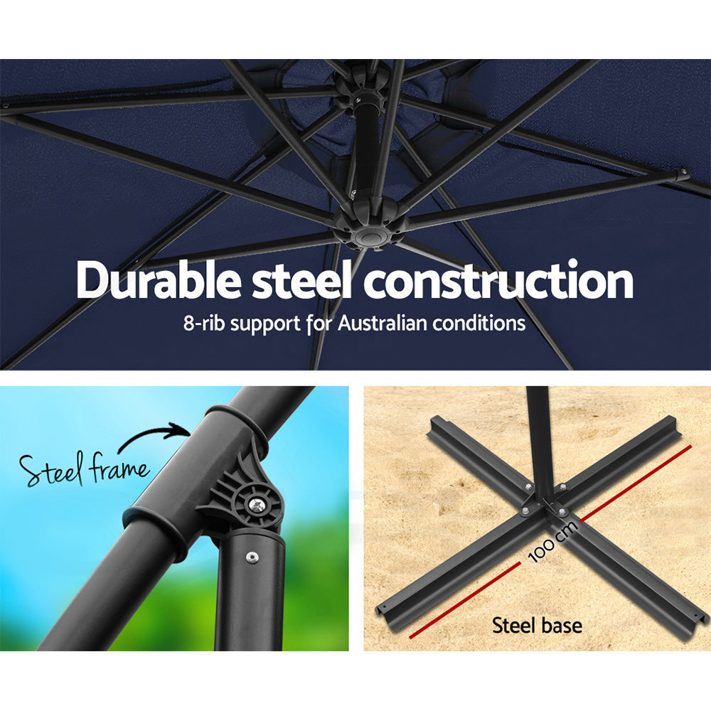 3m Cantilever Outdoor Umbrella Sunshade - Navy Homecoze