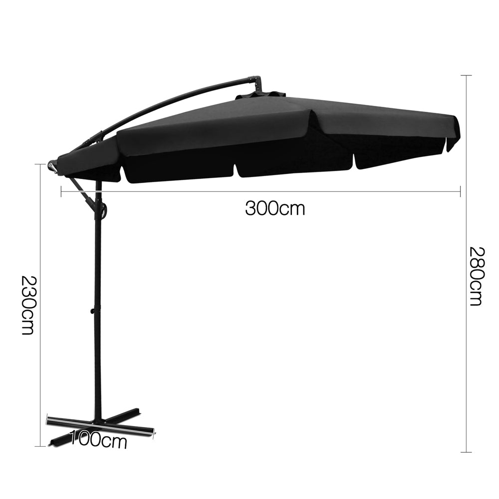 3m Cantilever Outdoor Drape Umbrella Sunshade - Black Homecoze