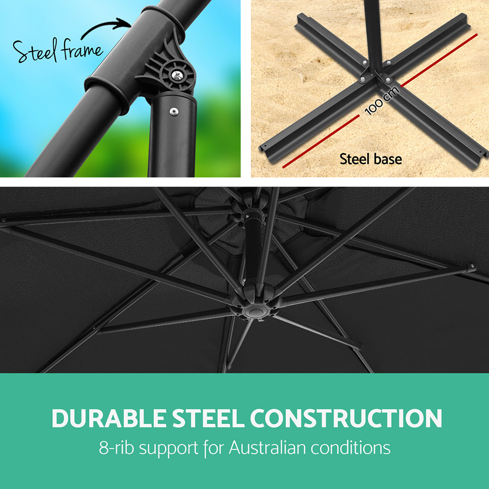 3m Cantilever Outdoor Drape Umbrella Sunshade - Black Homecoze