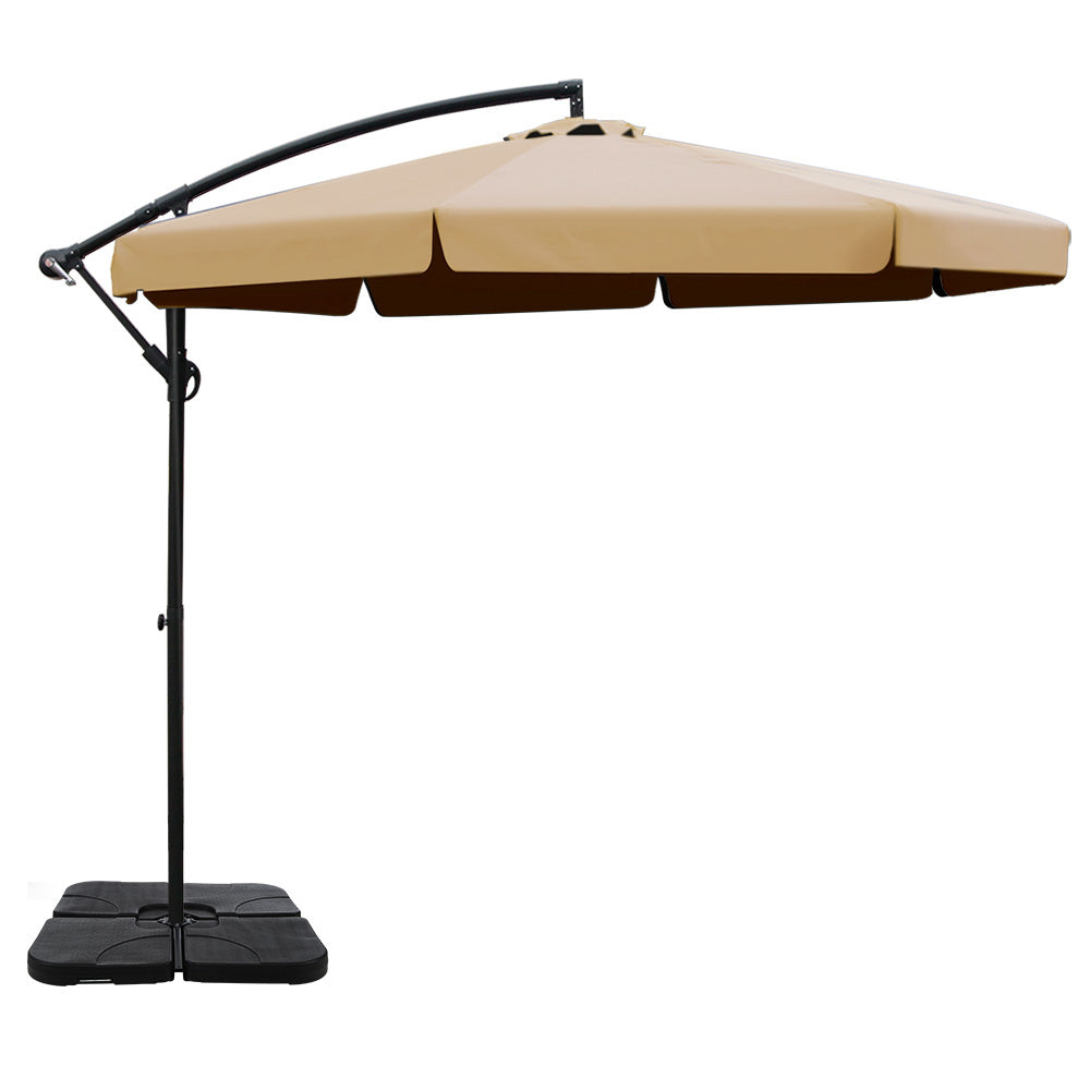 3m Cantilever Outdoor Drape Umbrella with 50x50cm Base - Beige - Homecoze