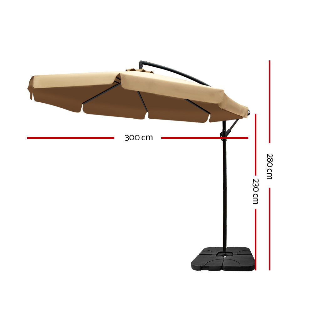 3m Cantilever Outdoor Drape Umbrella with 50x50cm Base - Beige - Homecoze