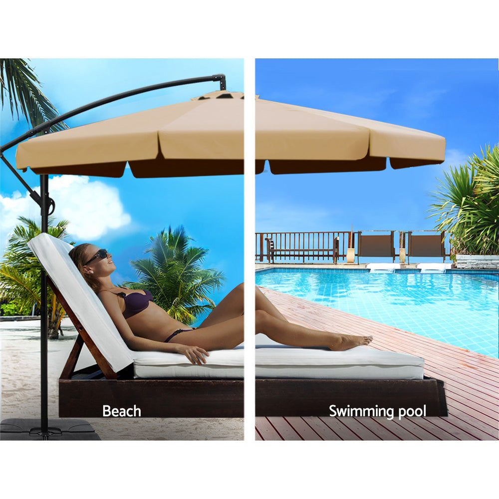 3m Cantilever Outdoor Drape Umbrella with 50x50cm Base - Beige - Homecoze