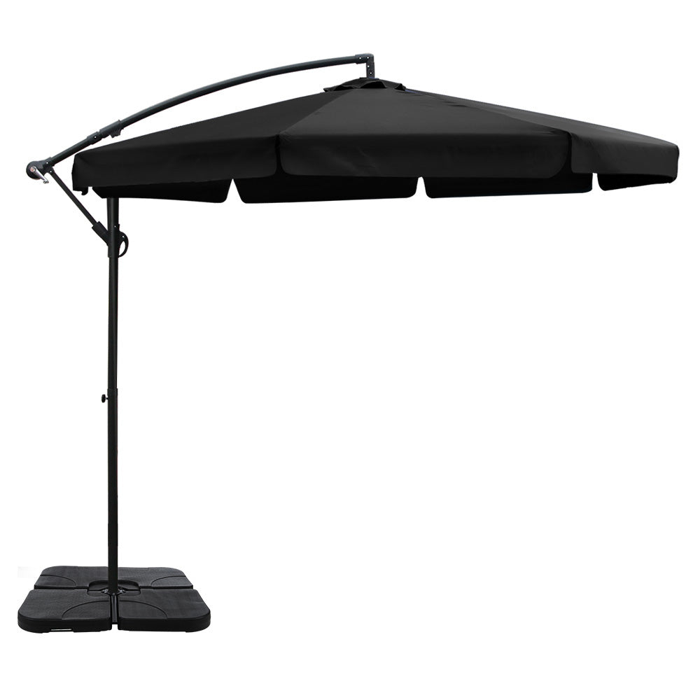 3m Cantilever Outdoor Drape Umbrella with 50x50cm Base - Black - Homecoze