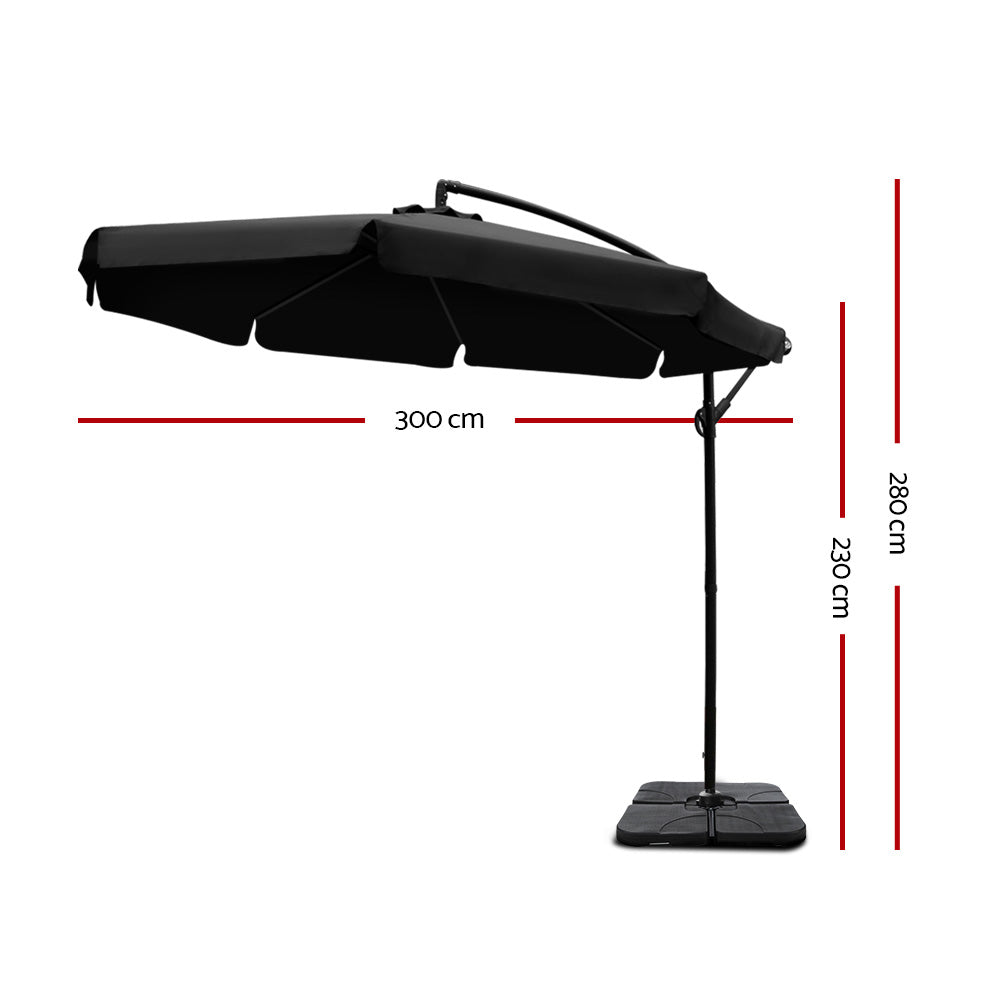 3m Cantilever Outdoor Drape Umbrella with 50x50cm Base - Black - Homecoze