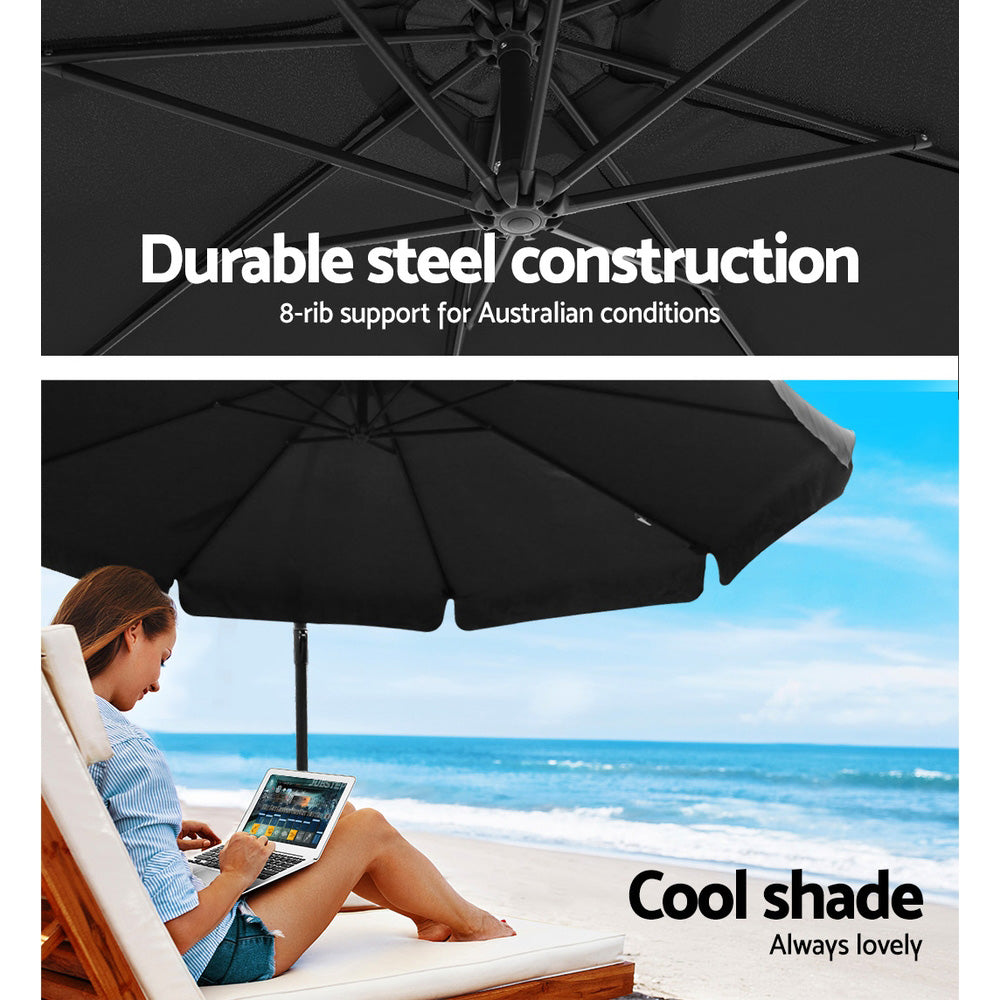 3m Cantilever Outdoor Drape Umbrella with 50x50cm Base - Black - Homecoze
