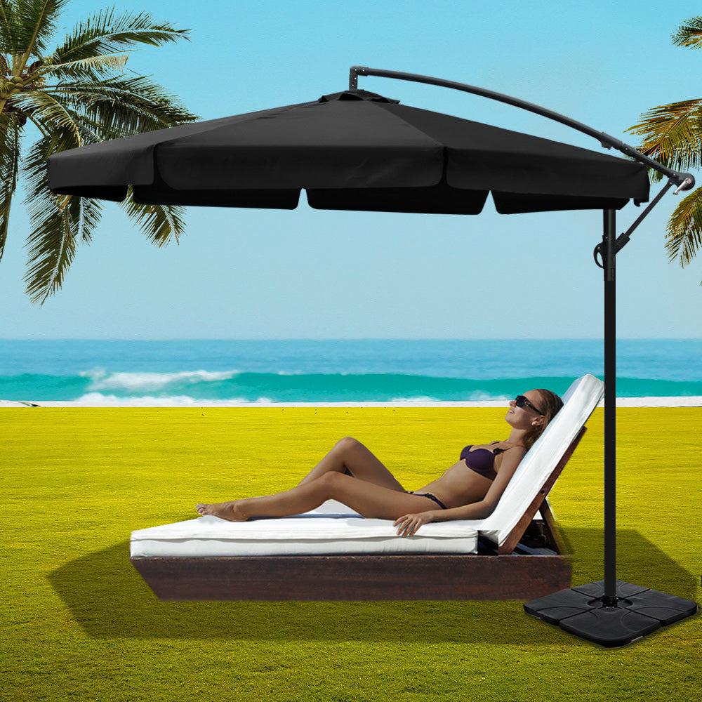 3m Cantilever Outdoor Drape Umbrella with 50x50cm Base - Black - Homecoze