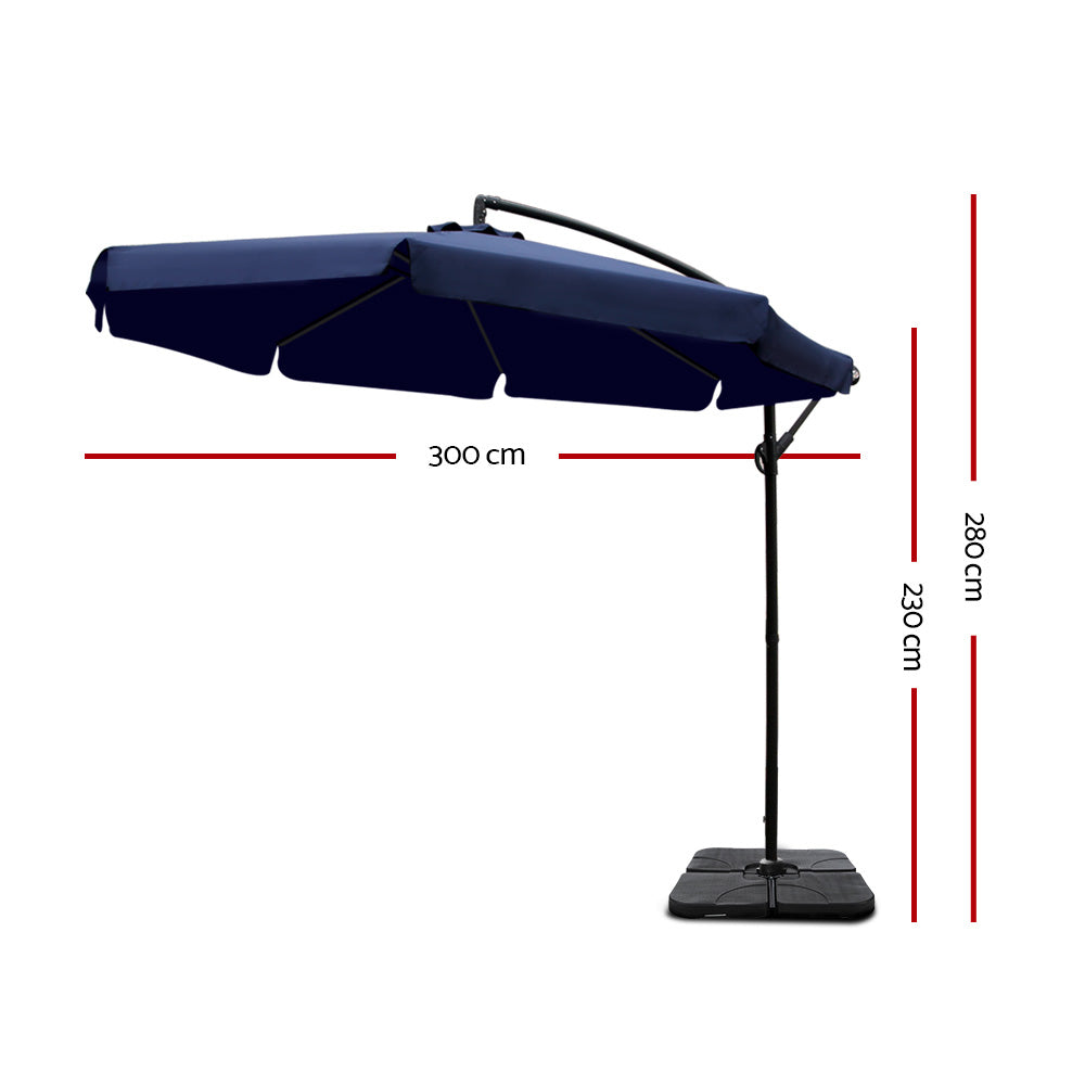 3m Cantilever Outdoor Drape Umbrella with 50x50cm Base - Navy - Homecoze