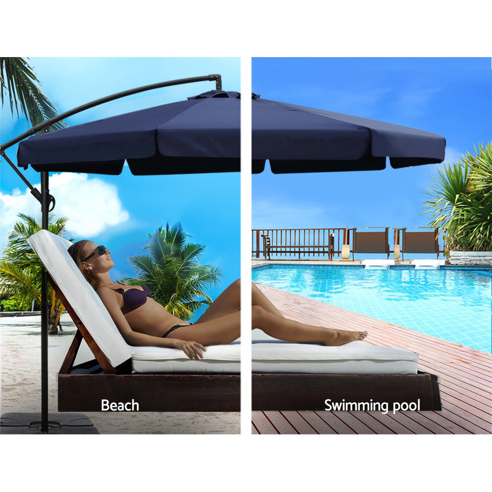 3m Cantilever Outdoor Drape Umbrella with 50x50cm Base - Navy - Homecoze