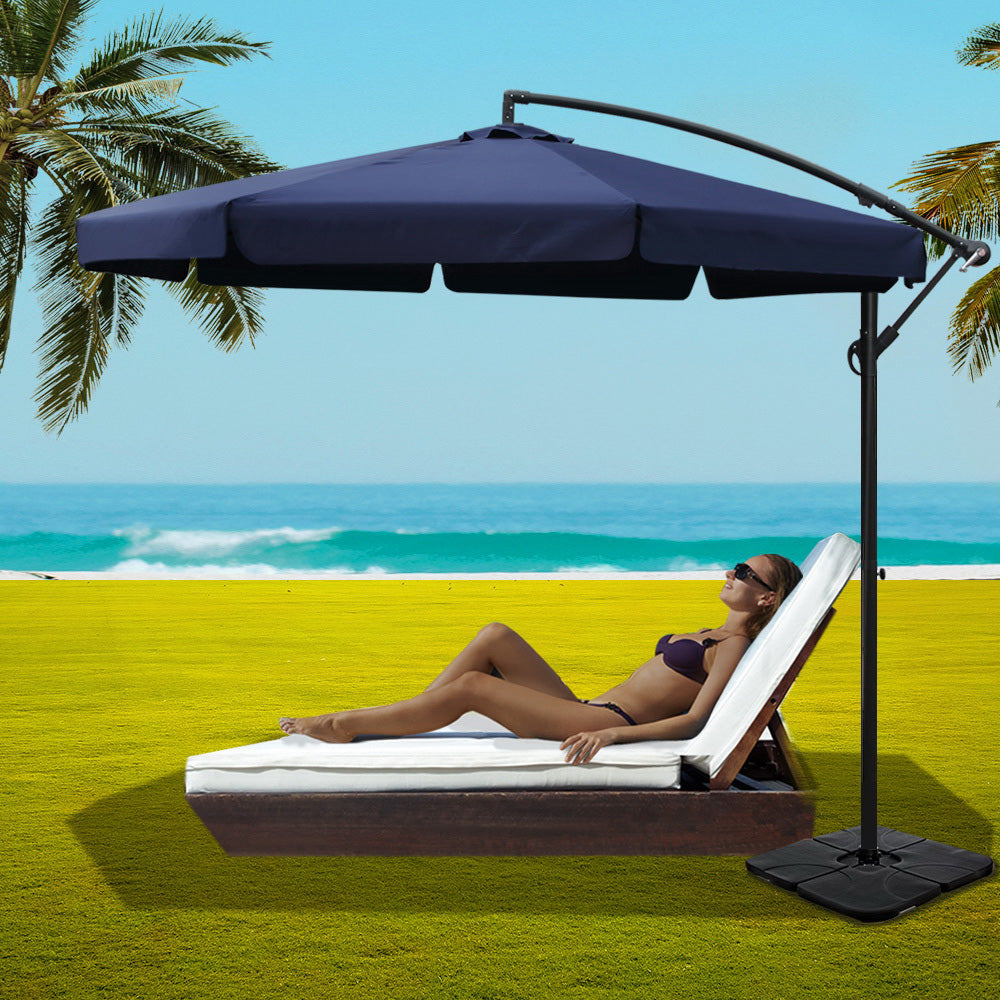 3m Cantilever Outdoor Drape Umbrella with 50x50cm Base - Navy - Homecoze