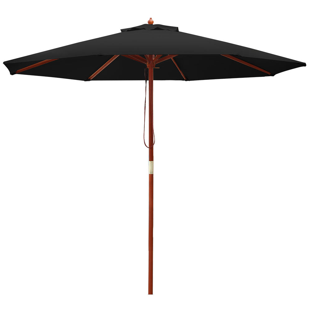 2.7m Outdoor Pole Umbrella Solid Wooden Frame Sunshade - Black Homecoze