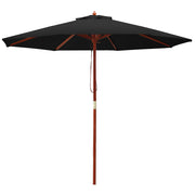 2.7m Outdoor Pole Umbrella Solid Wooden Frame Sunshade - Black Homecoze