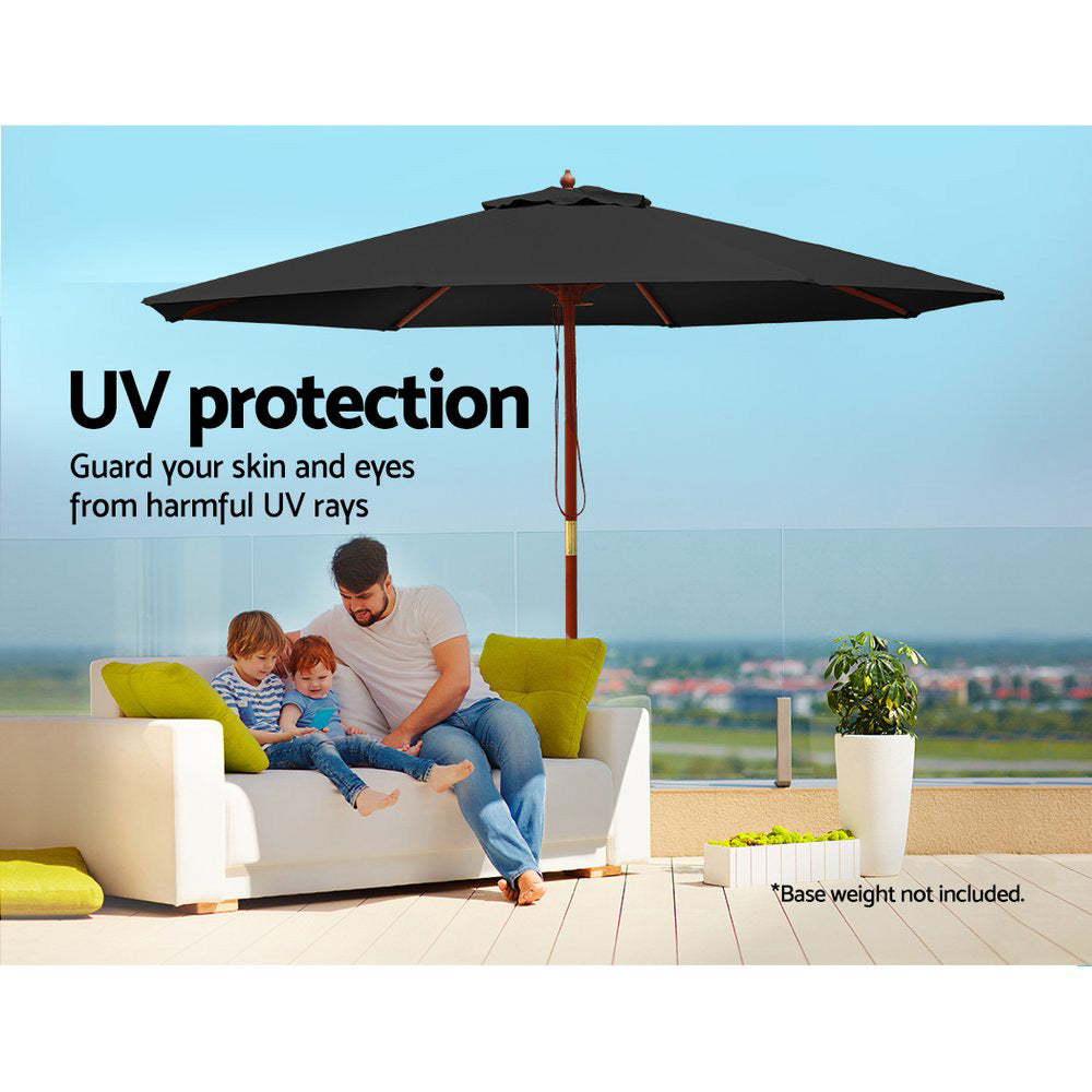 2.7m Outdoor Pole Umbrella Solid Wooden Frame Sunshade - Black Homecoze