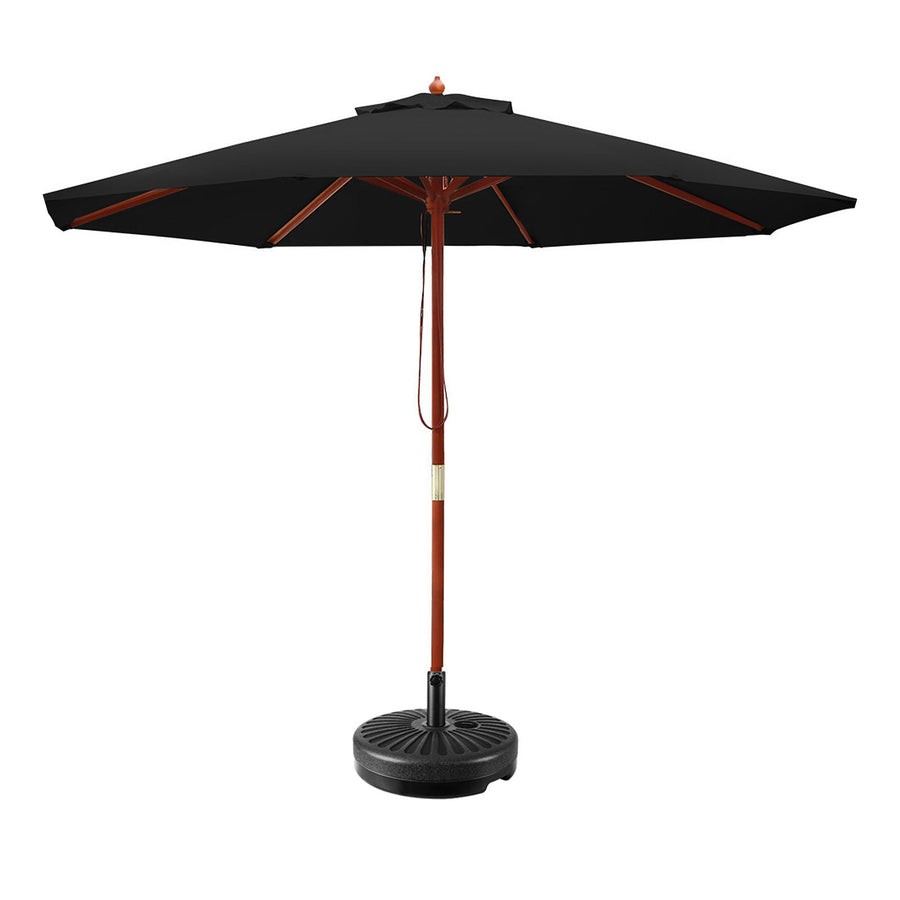 2.7m Outdoor Pole Umbrella with 51cm Round Base Plates - Black Homecoze