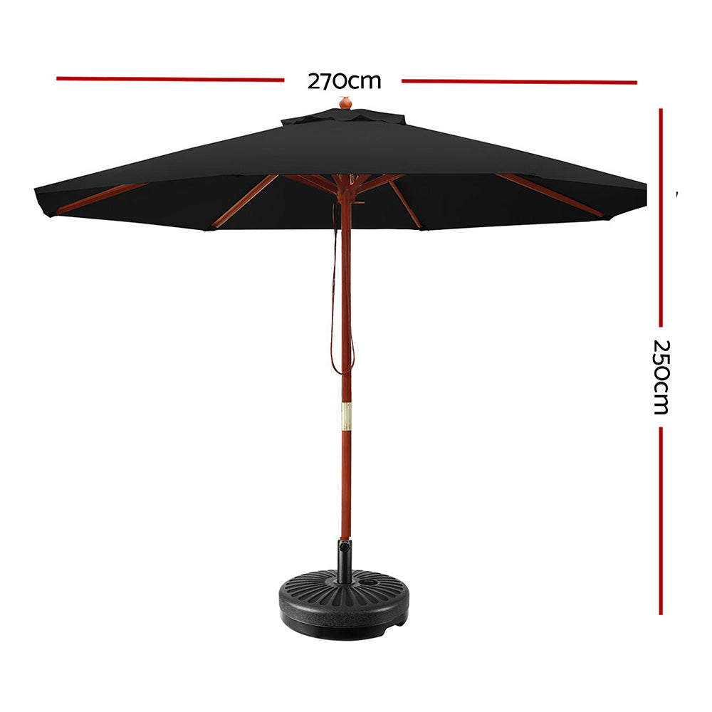 2.7m Outdoor Pole Umbrella with 51cm Round Base Plates - Black Homecoze