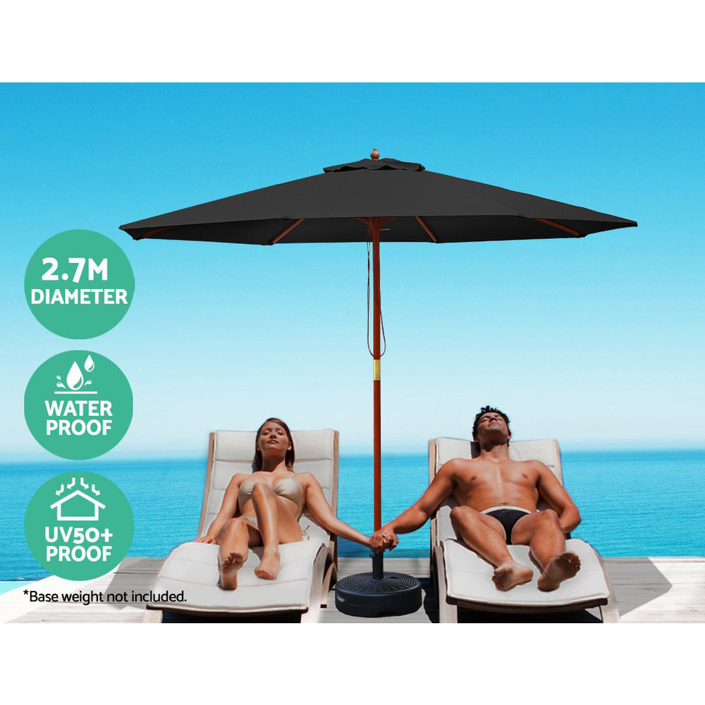 2.7m Outdoor Pole Umbrella with 51cm Round Base Plates - Black Homecoze