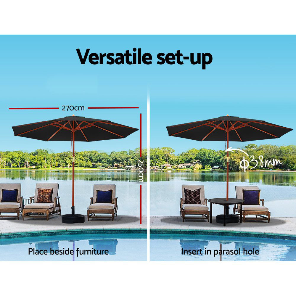 2.7m Outdoor Pole Umbrella with 51cm Round Base Plates - Black Homecoze