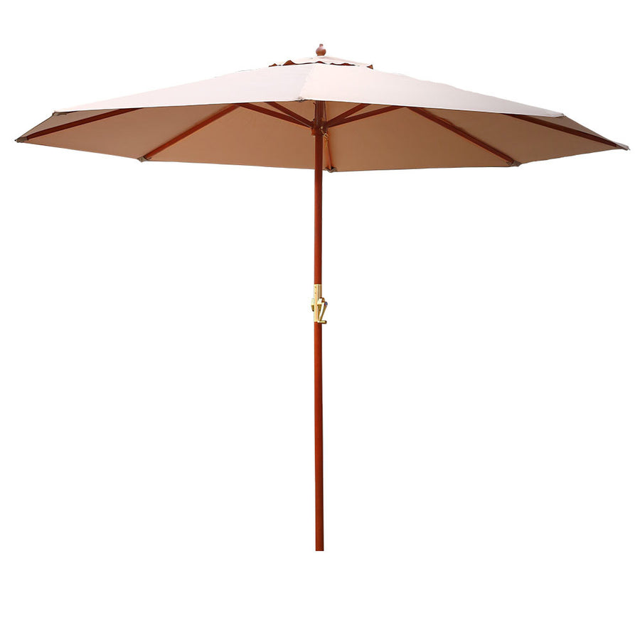 3m Outdoor Pole Umbrella Solid Wooden Frame Sunshade - Beige Homecoze