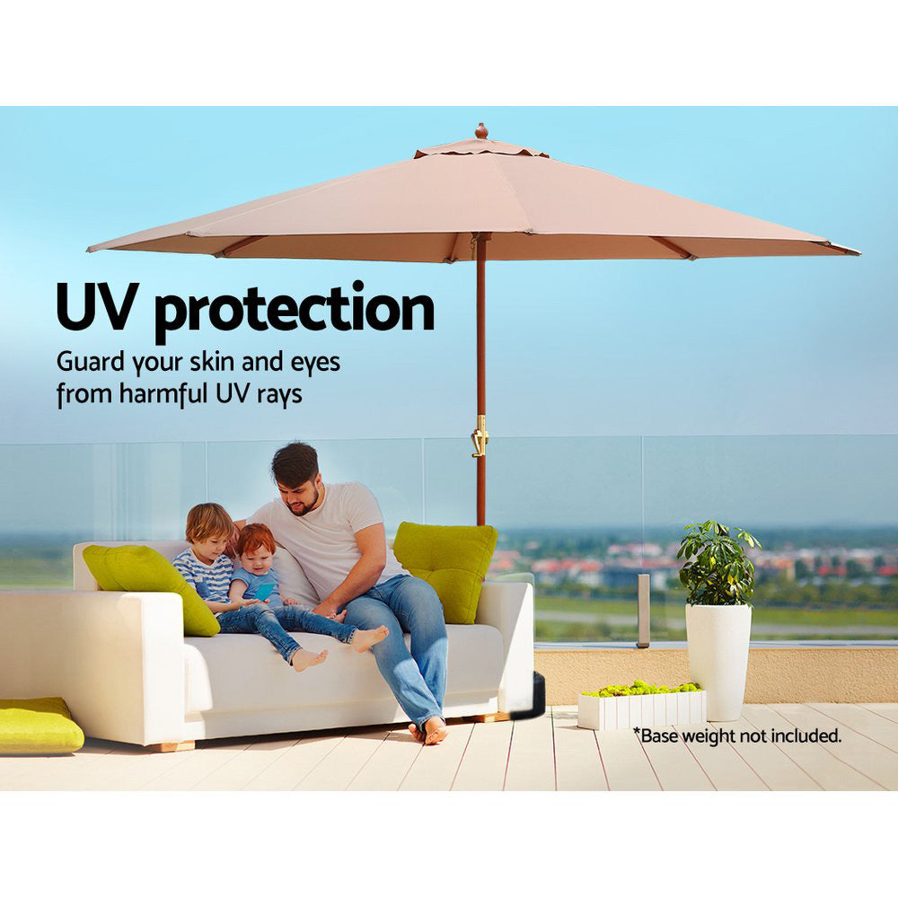 3m Outdoor Pole Umbrella Solid Wooden Frame Sunshade - Beige Homecoze
