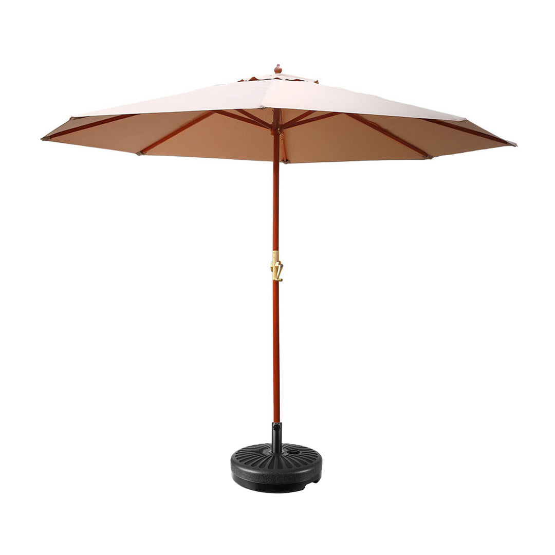 3m Outdoor Pole Umbrella with 51cm Round Base Plates - Beige Homecoze