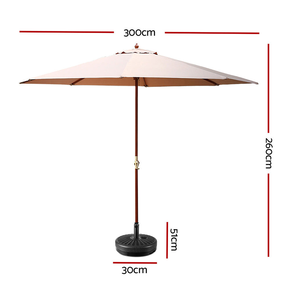 3m Outdoor Pole Umbrella with 51cm Round Base Plates - Beige Homecoze