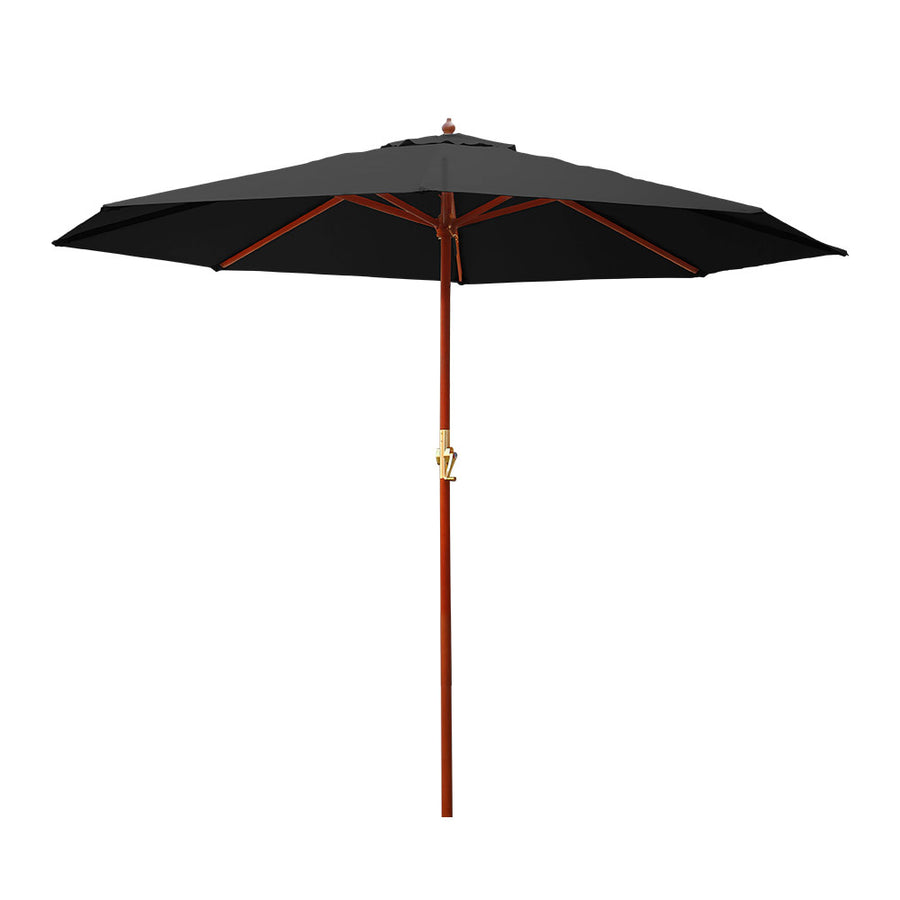 3m Outdoor Pole Umbrella Solid Wooden Frame Sunshade - Black Homecoze