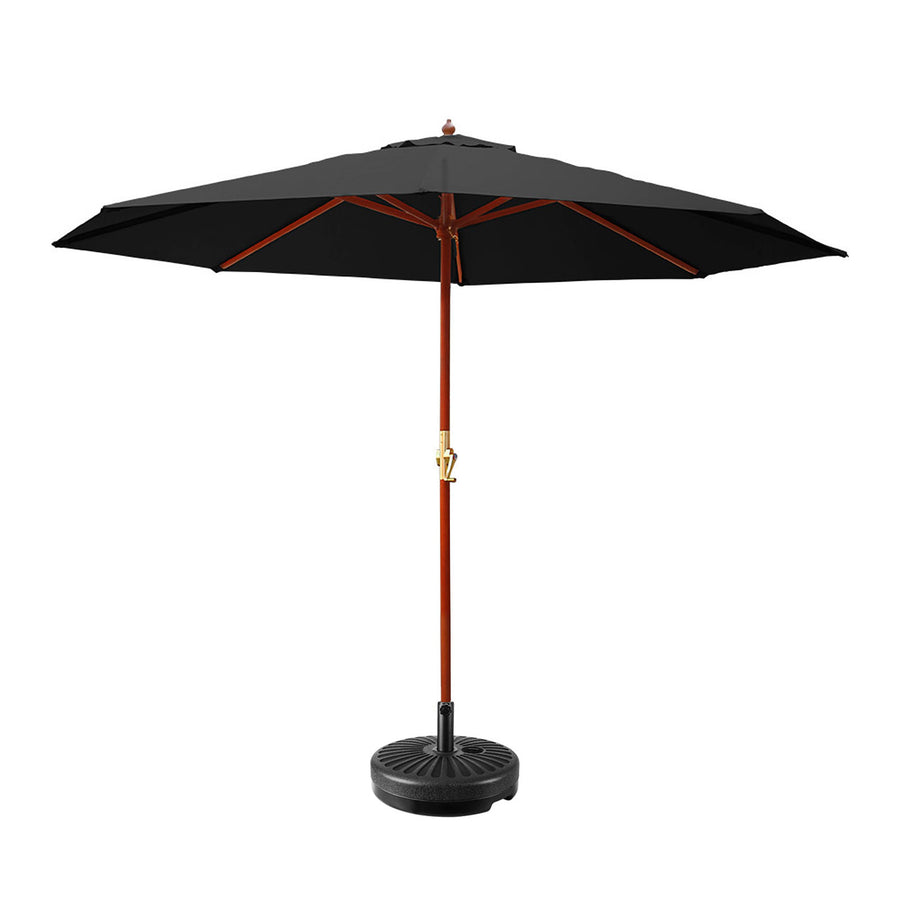 3m Outdoor Pole Umbrella with 51cm Round Base Plates - Black Homecoze