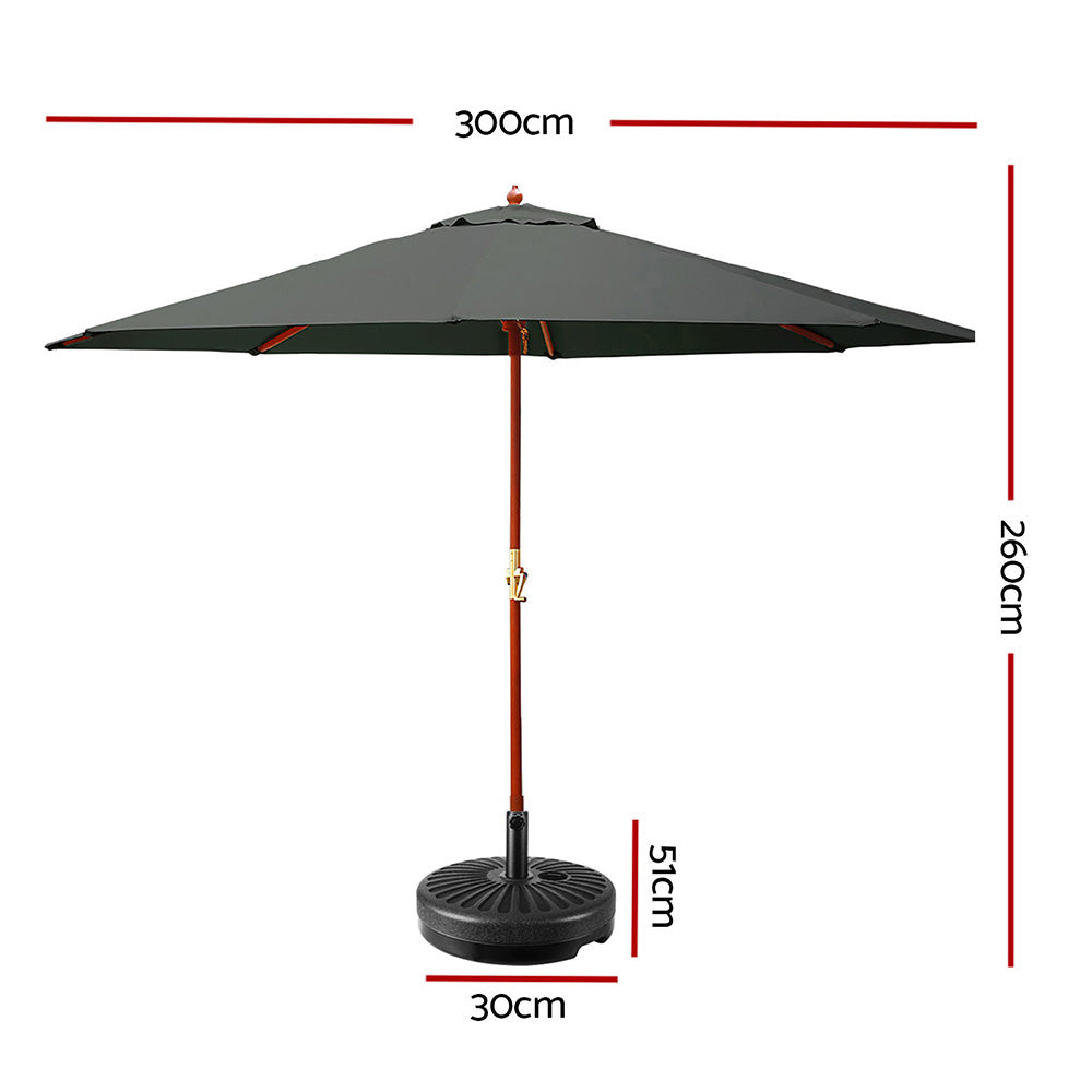 3m Outdoor Pole Umbrella with 51cm Round Base Plates - Charcoal Homecoze