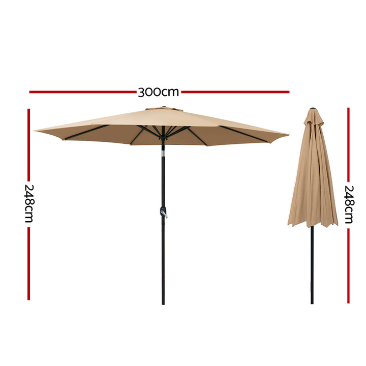 3m Outdoor Pole Tilt Umbrella Sunshade - Beige Homecoze