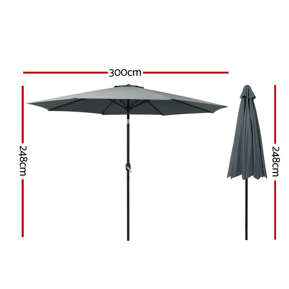 3m Outdoor Pole Tilt Umbrella Sunshade - Charcoal Homecoze